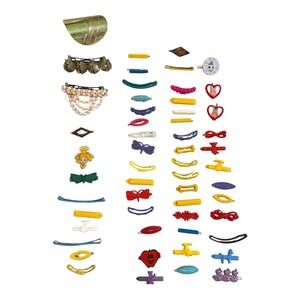 Vintage 70's 80's plastic/metal barrettes hair clips mismatched Lot of 56